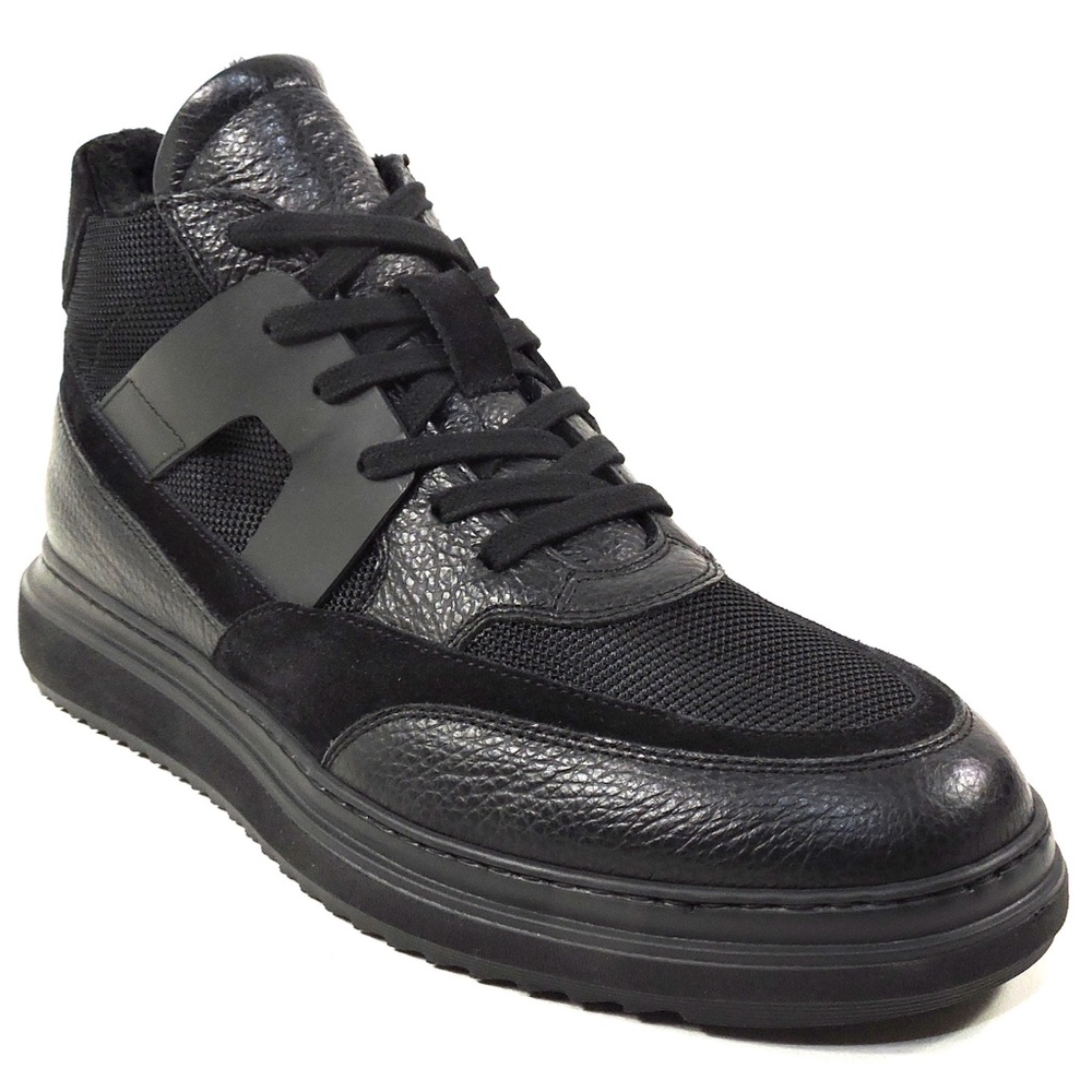 PRINCIPE DI BOLOGNA 🇮🇹 MEN'S BLACK SOFT LEATHER COMFORT WINTER FUR SNEAKERS - Picture 3 of 7